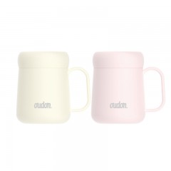 OUDON保温杯 可拆卸闷茶杯 不锈钢保冷杯 桌面杯 防尘杯盖密封不漏，舒适把手喝水便捷  OS-45ZM 白/粉